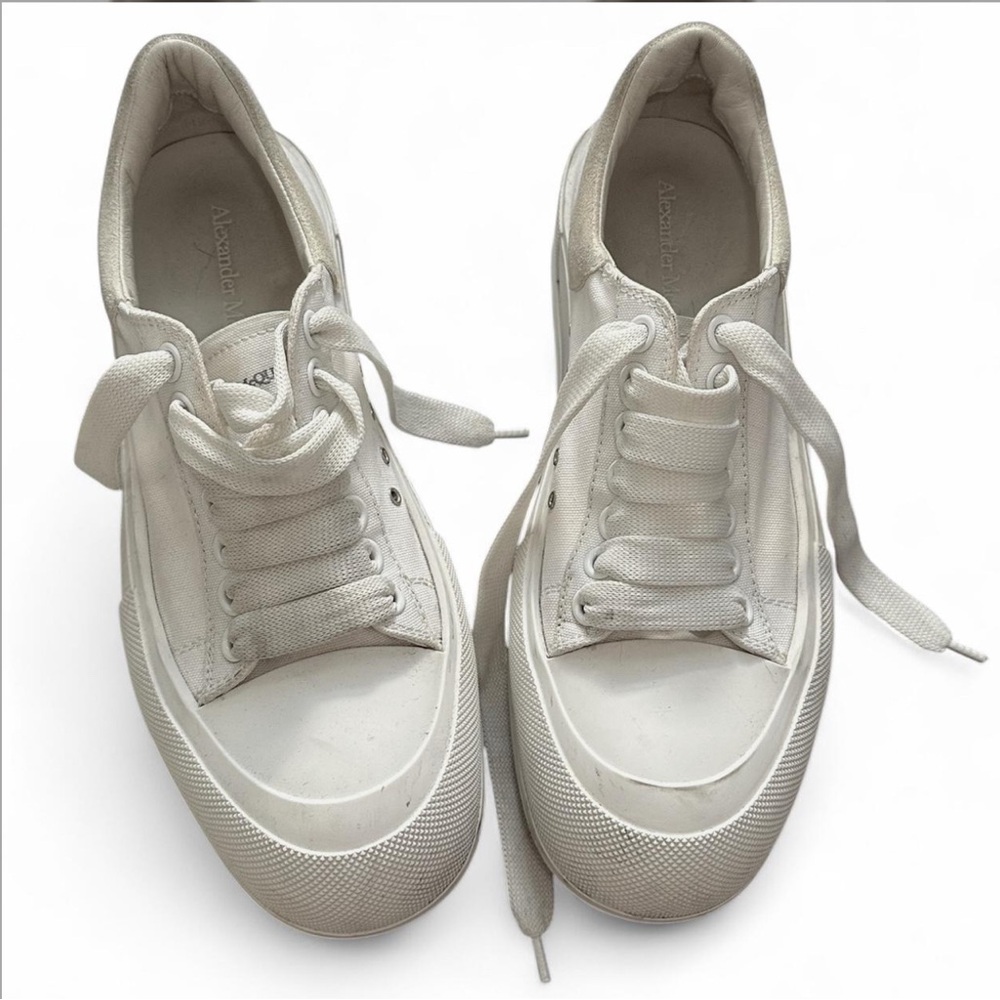 Alexander McQueen Deck Plimsoll Canvas Suede Sneakers White Size EU 41/US 10